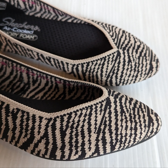 SKECHERS Air Cooled Memory Foam Zebra Striped Knit Ballet Flats - Picture 7 of 10